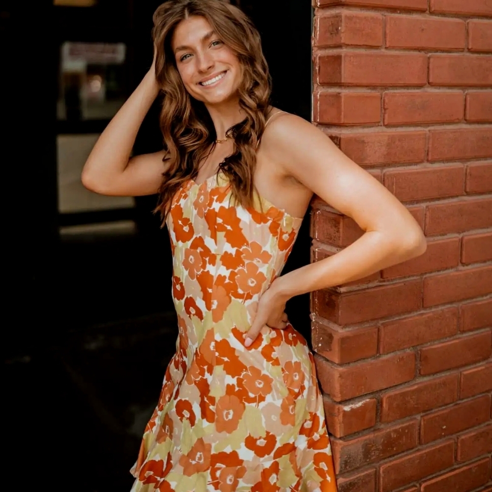 LOVE RICHE Spaghetti-Strap Kids Dress in Orange and Lime